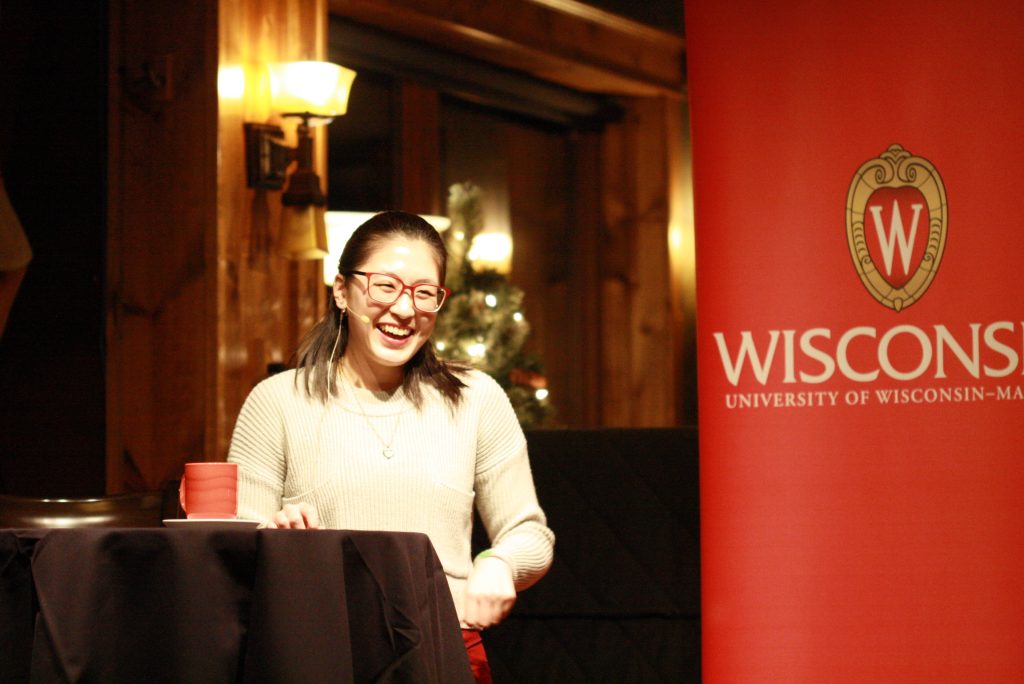 Edna Chiang, BTP trainee, speaking at Science on Tap-Minocqua.